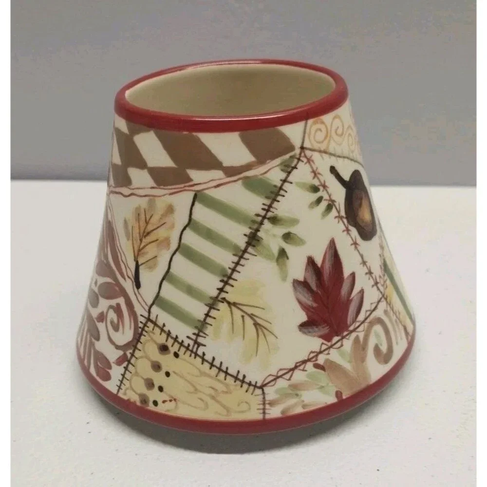 Yankee Candle Small Jar Ceramic Shade & Plate Patchwork Fall Pumpkin Leaf